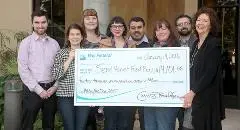 El comité de apoyo a la comunidad de Bay Federal Credit Union presenta un cheque a Jan Kamman, a la derecha, de Second Harvest Food Bank el 14 de enero de 2016.